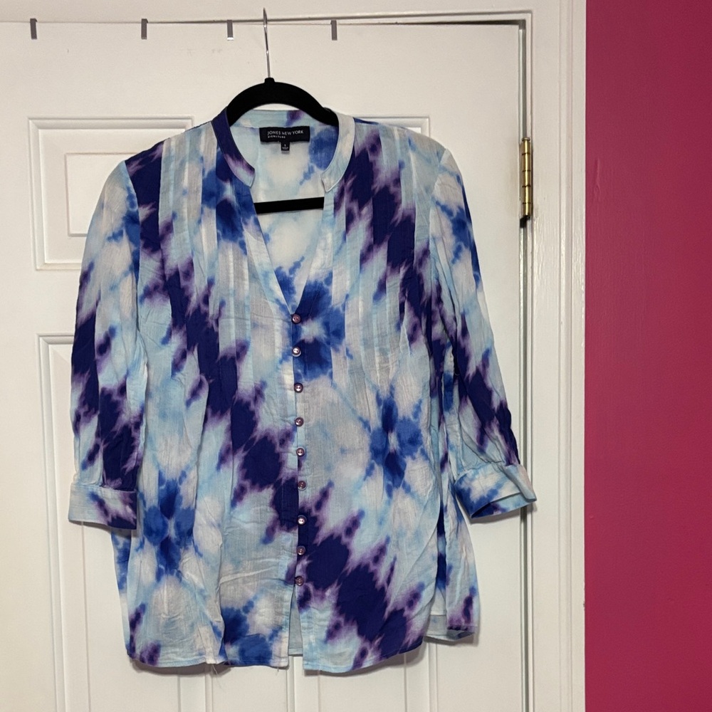 Jones New York Blue and Purple Tie-Dye Blouse